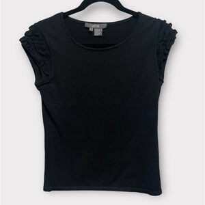 Short sleeve crocheted ruffled sleeve sweater black size small